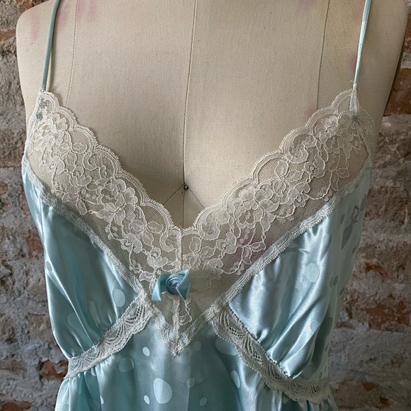 DIOR VINTAGE 80’s POLKA DOT SATIN SLIP NIGHTGOWN - Picture 3 of 11